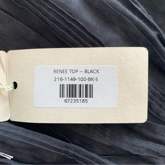 NWT Doen Renee Ramie Pintuck Ruffle Sleeveless Tie Crop Blouse Top Black - Picture 8 of 11